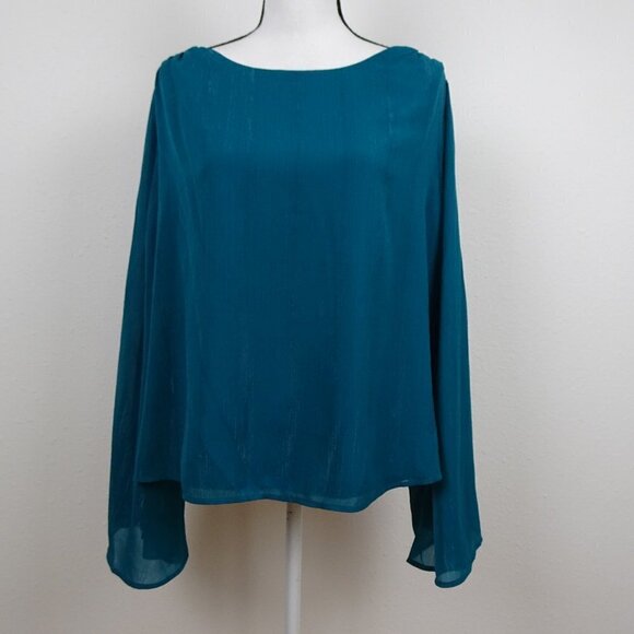 Jessica Simpson Bell Sleeve Top Women's Plus Size 1X Teal Blue Lined Boho Loose - Picture 2 of 14